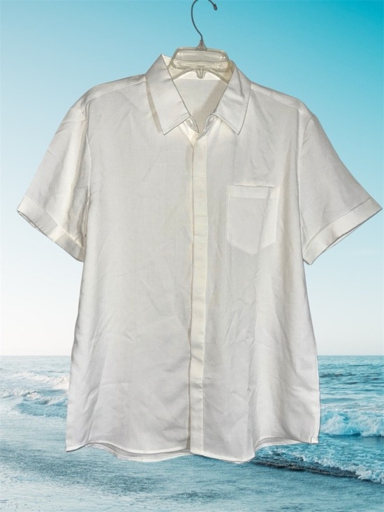 Tops - Classic White Ivory Off White Short-Sleeve Button-Down Shirt